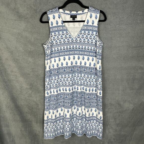 J Jill Dress Womens Small Blue Floral Pockets Stretch Comfort Beach Boho Preppy - Picture 1 of 13
